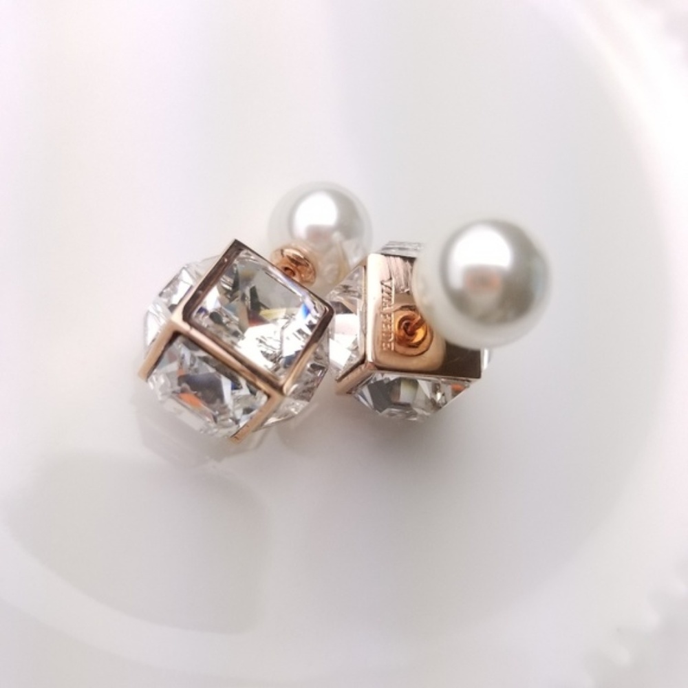 Vita Fede Double Cubo Gemma Pearl Earrings (RG)